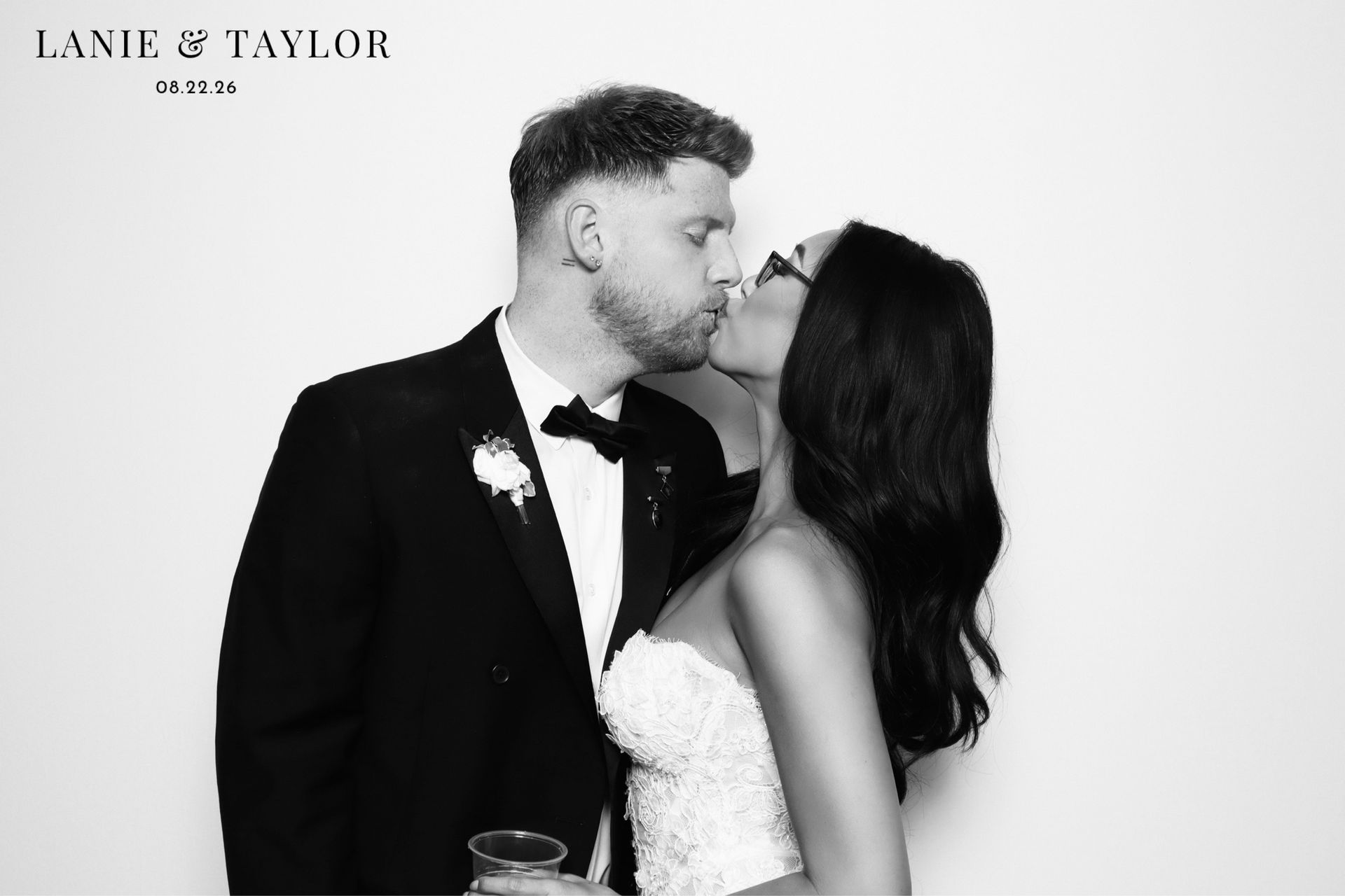 Lanie and Taylor black and white Glam Photo Booth portrait at Kendall Point wedding