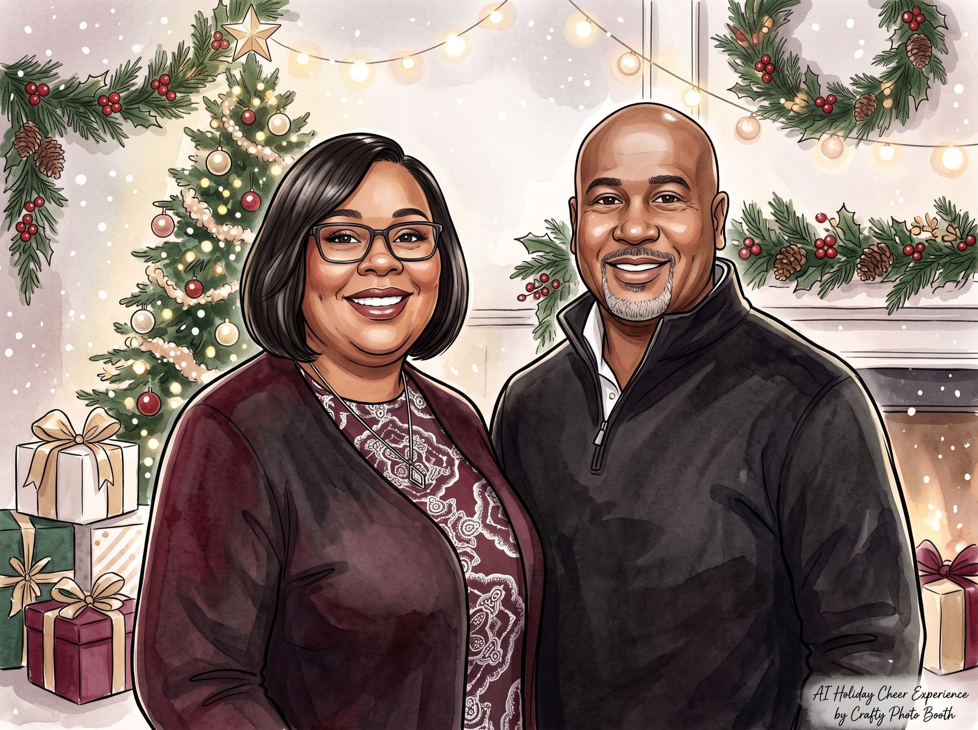 Corporate holiday AI caricature portrait experience in San Antonio