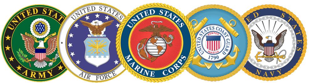Official seals of the United States Army, Air Force, Marine Corps, Coast Guard and Navy