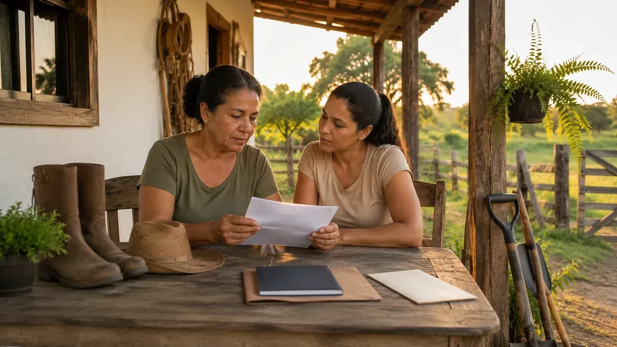 Trabalhadora rural confere documentos para aposentadoria Trabalhadora rural confere documentos para aposentadoria