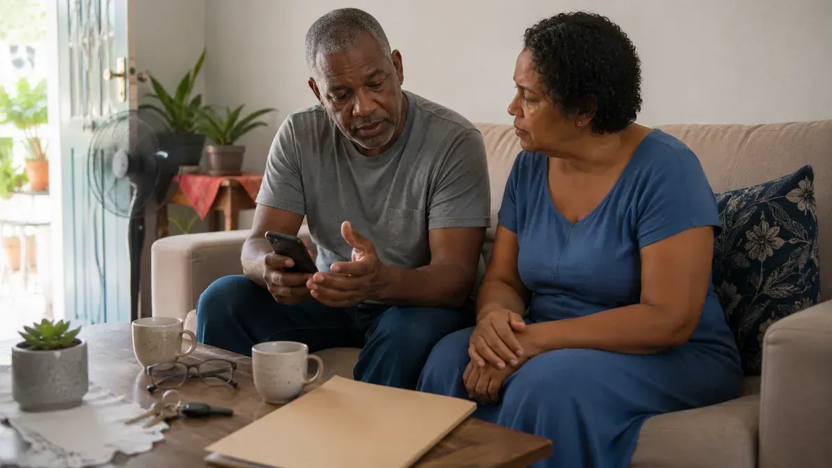Casal conversa sobre demissão perto da aposentadoria Casal conversa sobre demissão perto da aposentadoria
