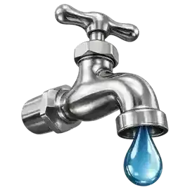 Chrome water faucet dripping blue water drop