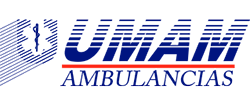 Logotipo de Ambulancias UNAM, servicio de ambulancias mexicano, con un símbolo médico y texto sobre una línea roja.