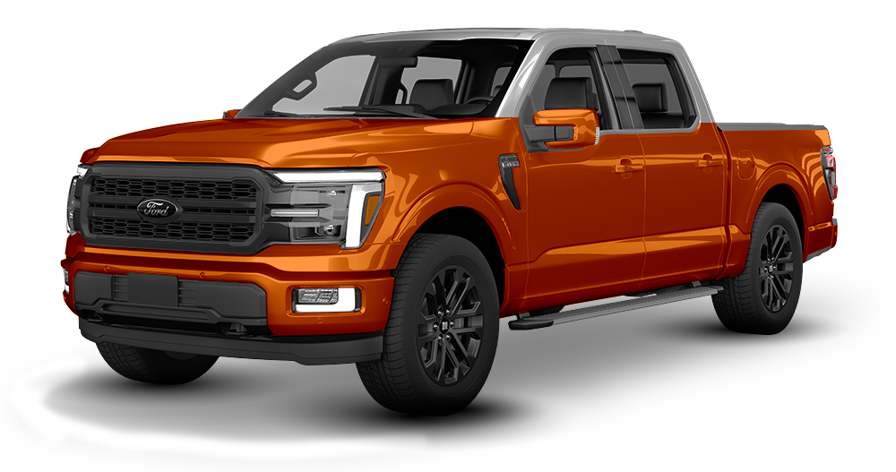 Orange and silver pickup truck in a studio on a white background