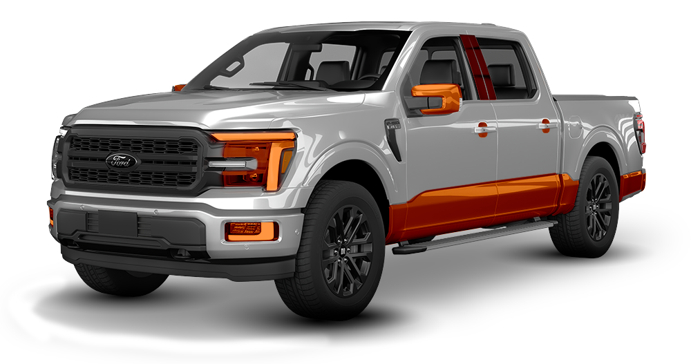 Silver pickup truck with orange accents, shown in a front three-quarter view on a white background