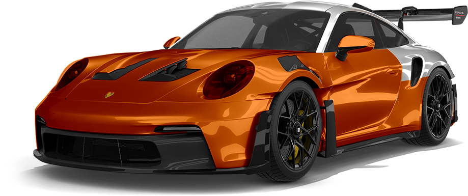 Orange and black sports car on a white background