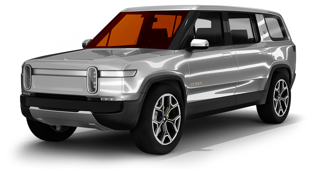 Silver SUV with black roof and orange-tinted windows, shown in a studio-style side view.