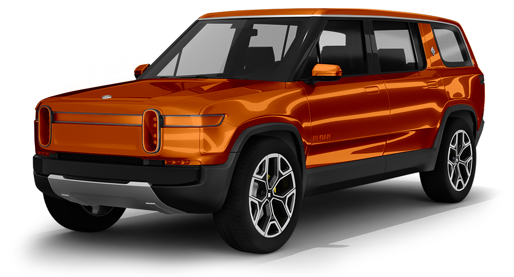 Orange concept SUV on a white background, shown in front-left view.