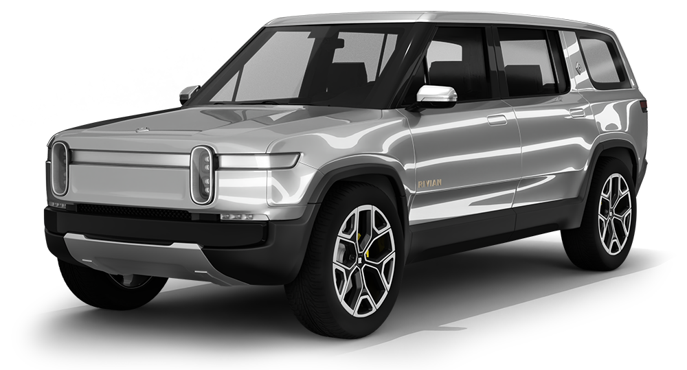 Silver electric SUV on a white background, shown in three-quarter front view