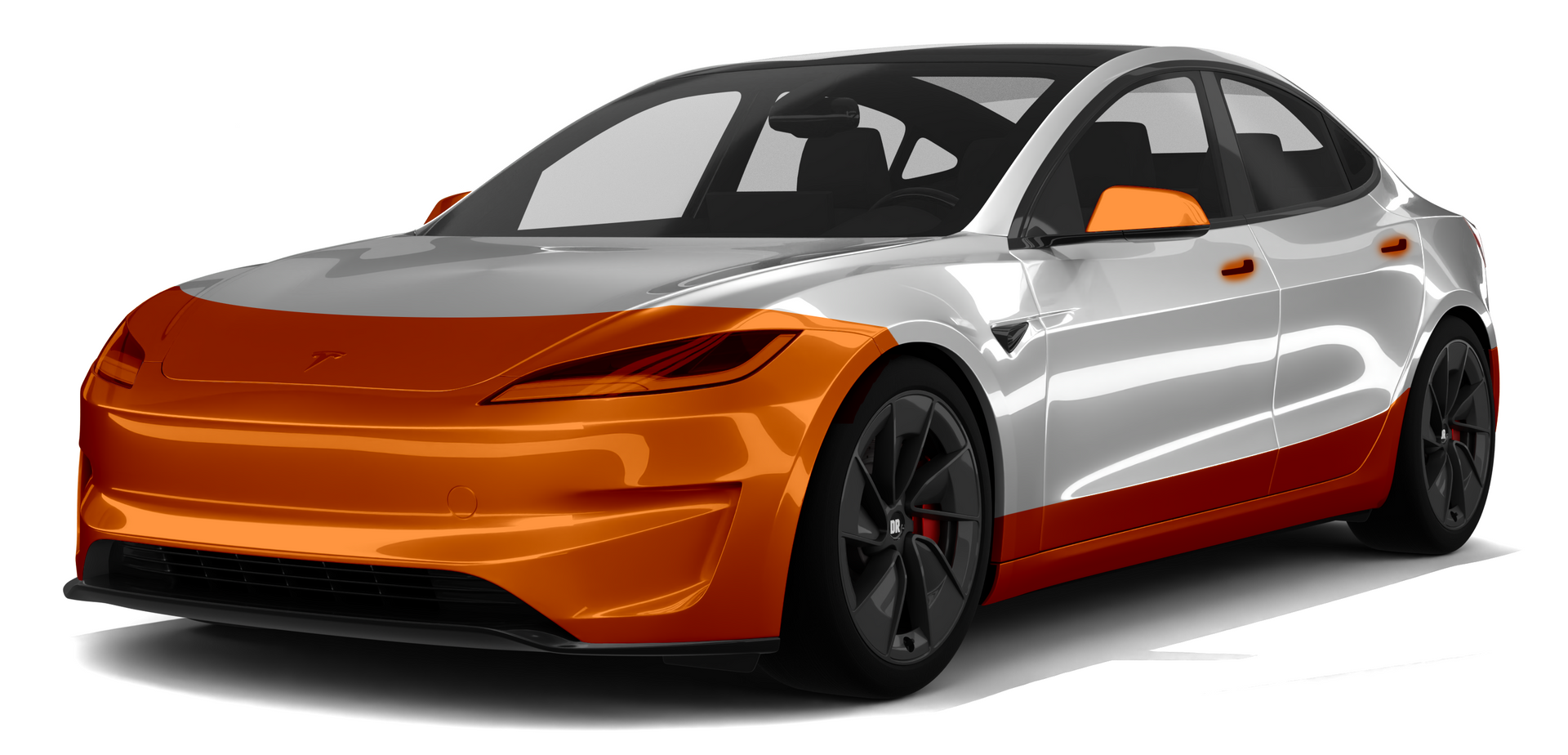 Sleek orange and silver sports sedan on a white background