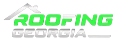 Logo for Roofing Georgia: green "ROOFING" with a roof icon above it and silver "GEORGIA" below.
