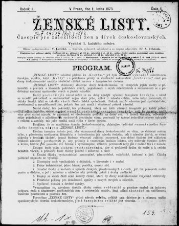 FirstIssueCover1873ZenskeListyAT350 FirstIssueCover1873ZenskeListyAT350