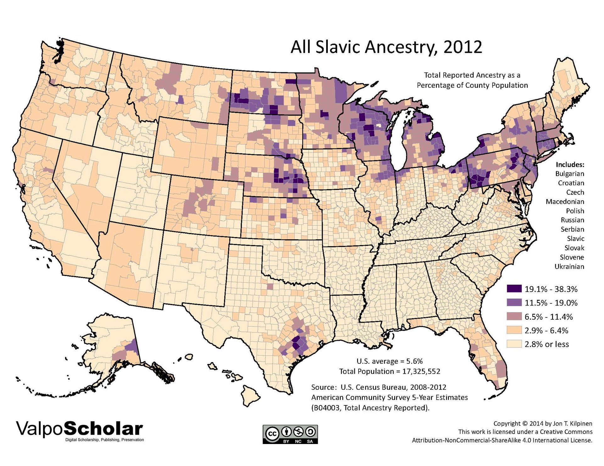 County-level map of population that specified any Slavic ancestry in 2012 County-level map of population that specified any Slavic ancestry in 2012