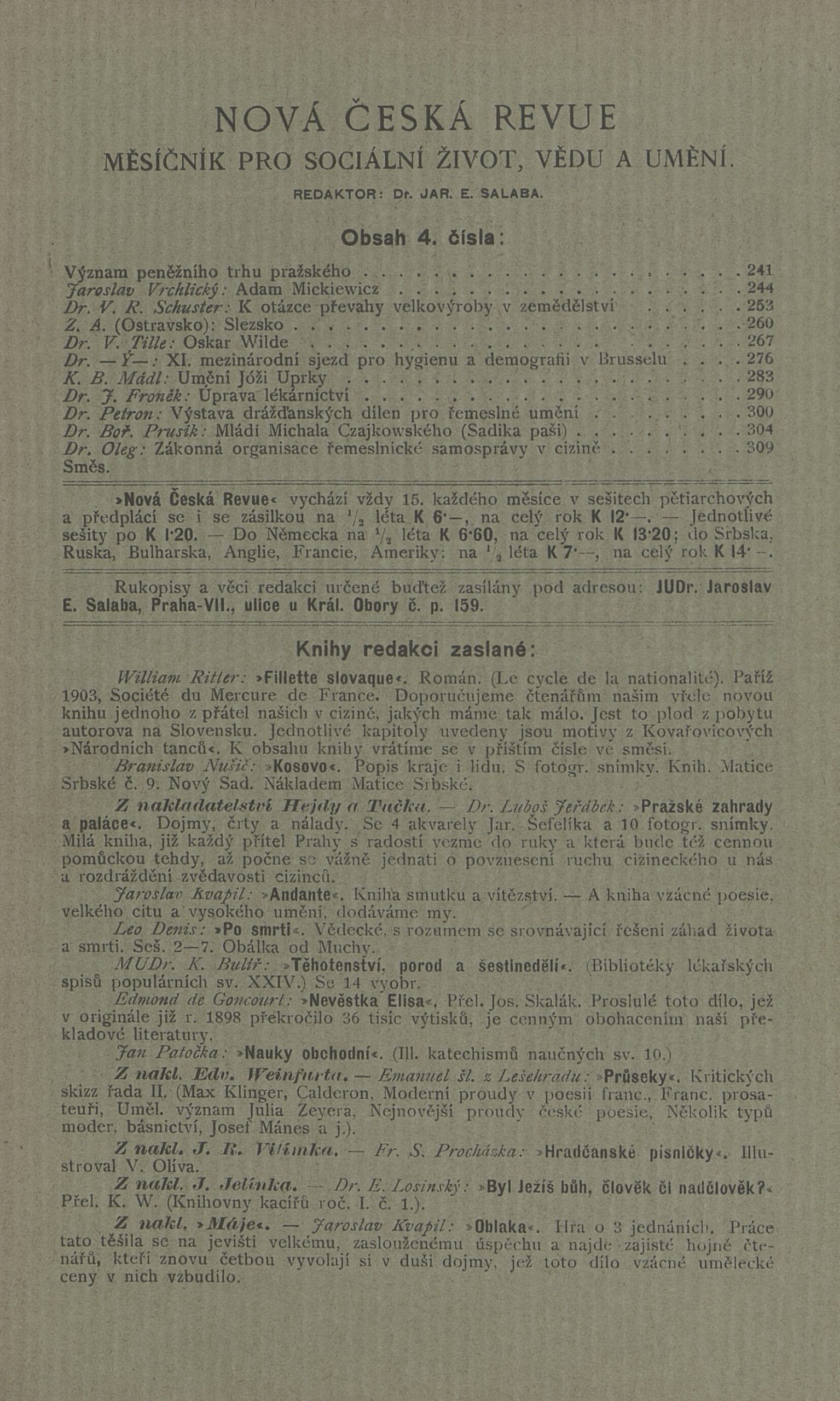 Nova Ceske Review 1904 Cover Editor Vojan Page Listing Vojan as Editor Nova Ceske Review 1904 Cover Editor Vojan Page Listing Vojan as Editor