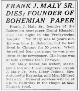 ObitFrankMalyTribune1191939TribunePage14 ObitFrankMalyTribune1191939TribunePage14