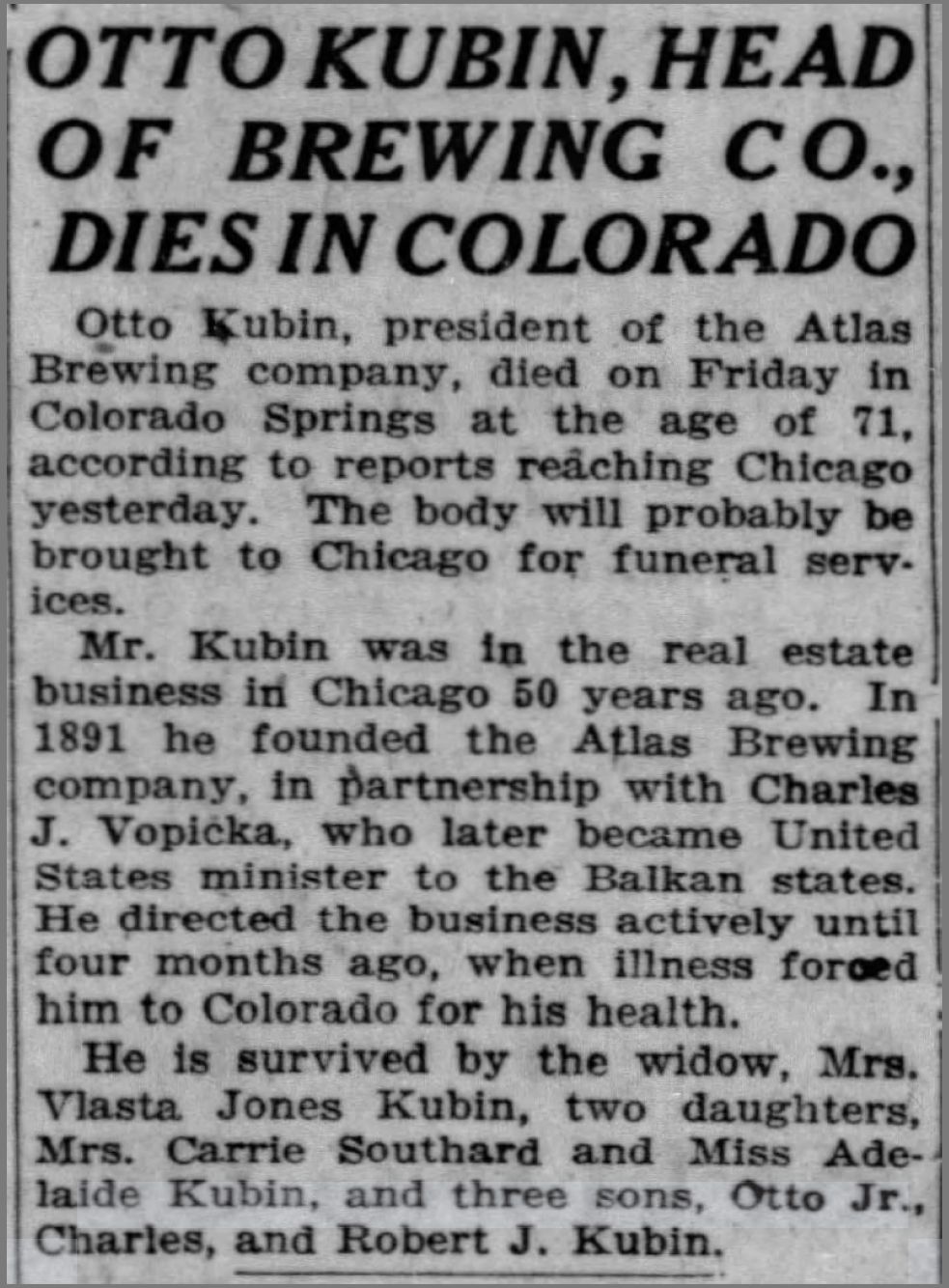 ObitOttoKubinTribuneMay1929