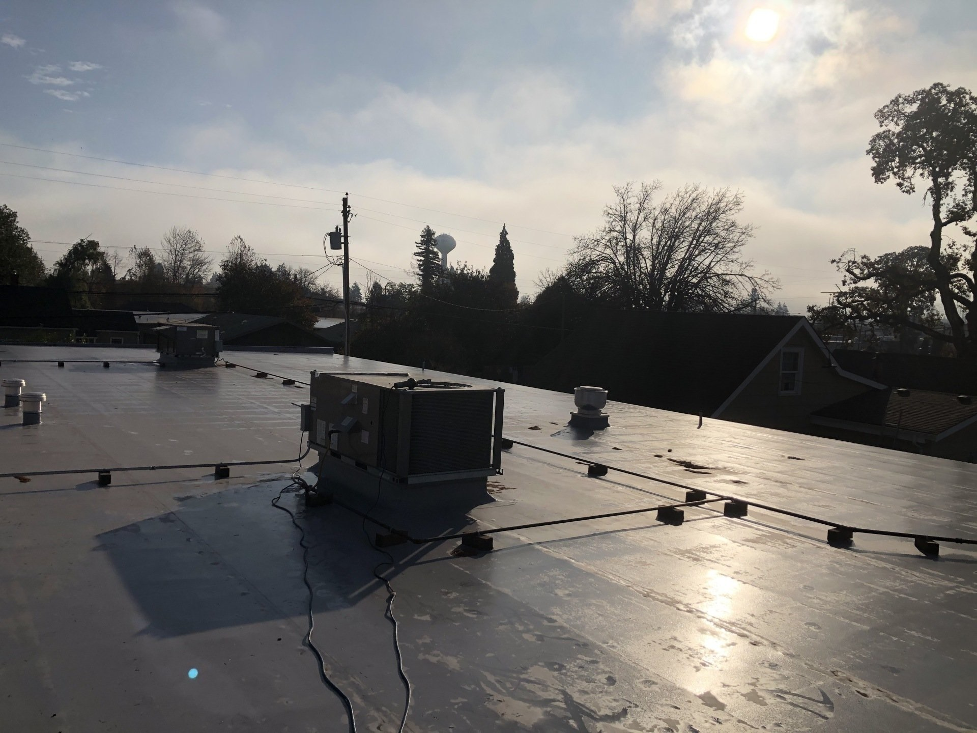 Wet flat rooftop view.