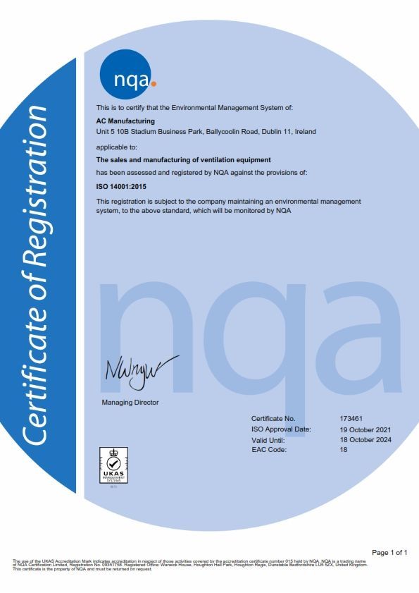 ISO 14001 A.C. Manufacturing certificate