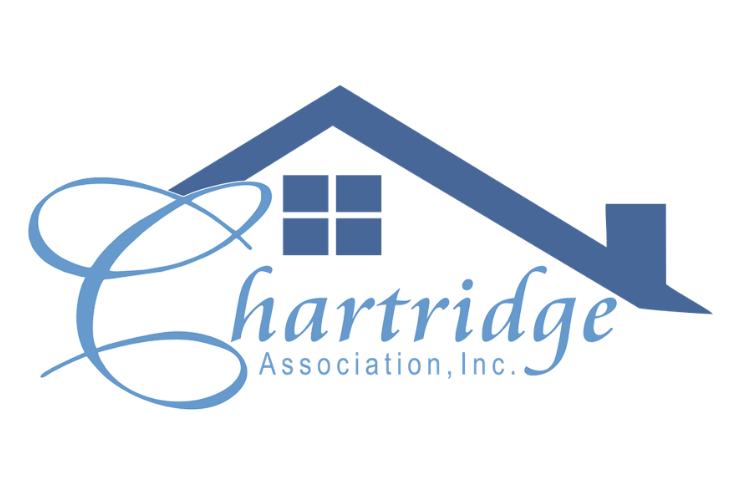 Chartridge Association, Inc. logo with blue house roof, window, and stylized script text