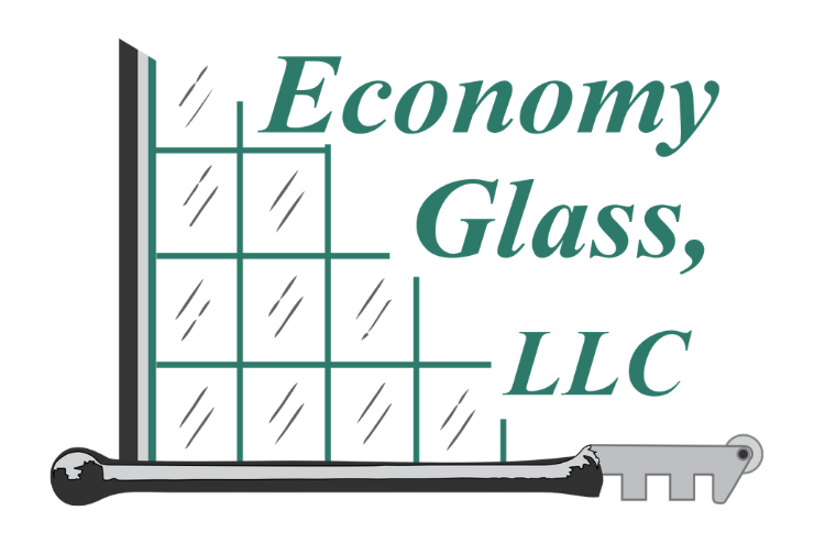 Economy Glass, LLC logo with green window panes and a black-and-gray key wrench