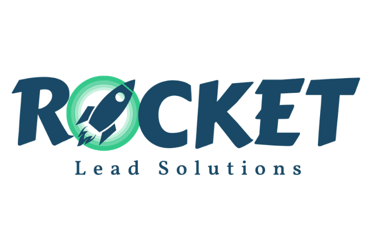 Rocket Lead Solutions logo with a rocket inside the letter O in blue and green