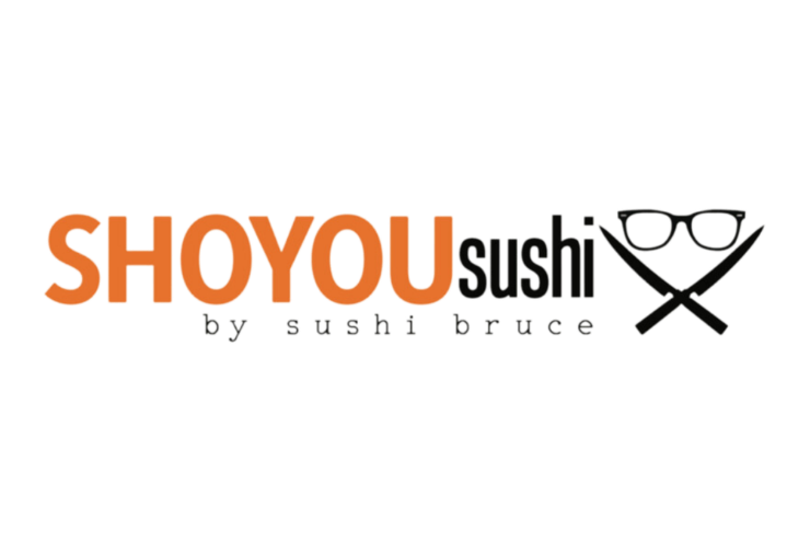 SHOYOU Sushi logo in orange and black with chopsticks and glasses icon graphic