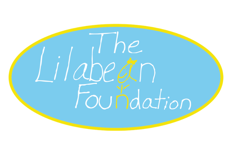 The Lilabean Foundation logo with blue oval background with yellow outline