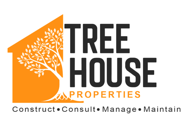 Tree House Properties logo with orange house and white tree, black text, and tagline “Construct•Consult•Manage•Maintain”