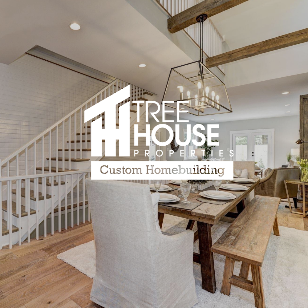 TreeHouse Properties foyer and dining renovation. TreeHouse logo on top of image