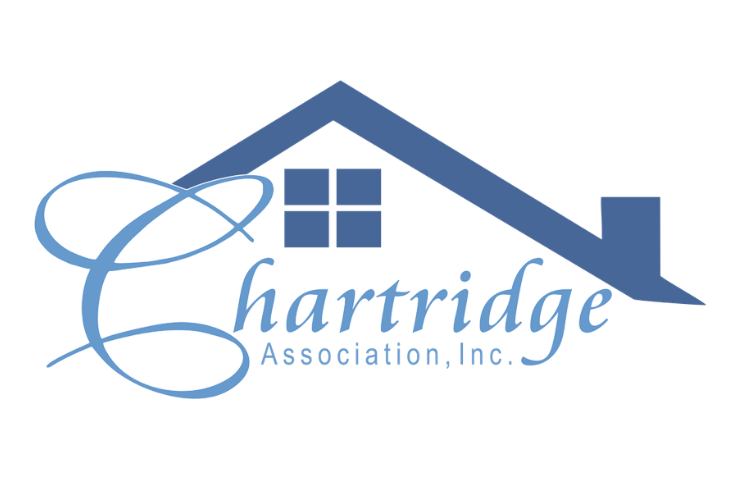Chartridge Association, Inc. logo with blue house roof, window, and cursive text