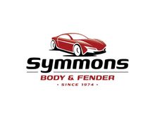 Symmons Body & Fender logo with red sports car and “Since 1974” text