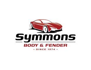 Symmons Body & Fender logo with red sports car and &ldquo;Since 1974&rdquo; text