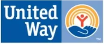 United Way logo with text and hand holding a person with sun rays in a circle.