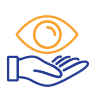 Blue hand holding a golden eye.