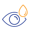 Blue outline of an eye with a golden teardrop.