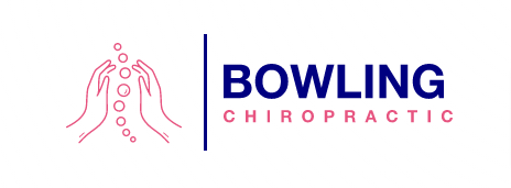 Logo for Bowling Chiropractic with hands around a spine-like series of dots. Text: BOWLING CHIROPRACTIC.