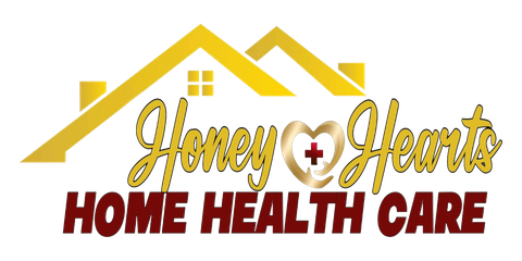 A logo for honey hearts home health care