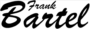 A black and white logo for frank bartel on a white background.