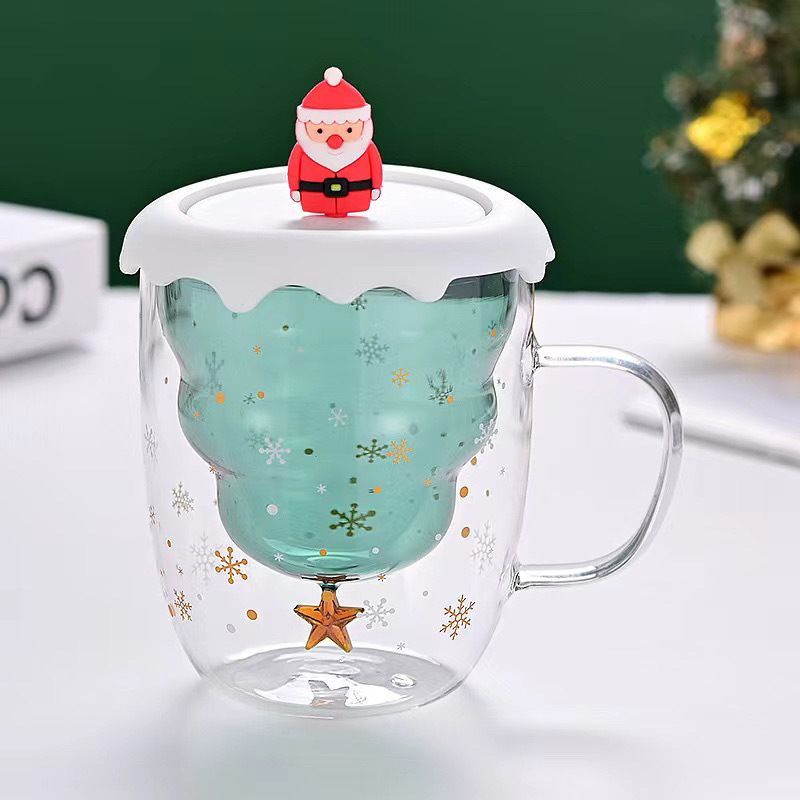 【美安免運/新色上架】聖誕樹雙層玻璃杯 禮物 交換禮物 星願杯StarWish雙層玻璃杯 家用可愛喝水杯子 聖誕樹杯早餐杯 聖誕節