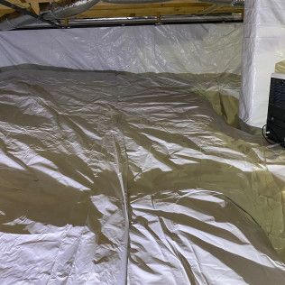 Before and after pictures of an attic showing mold and water damage on wood beams and insulation.