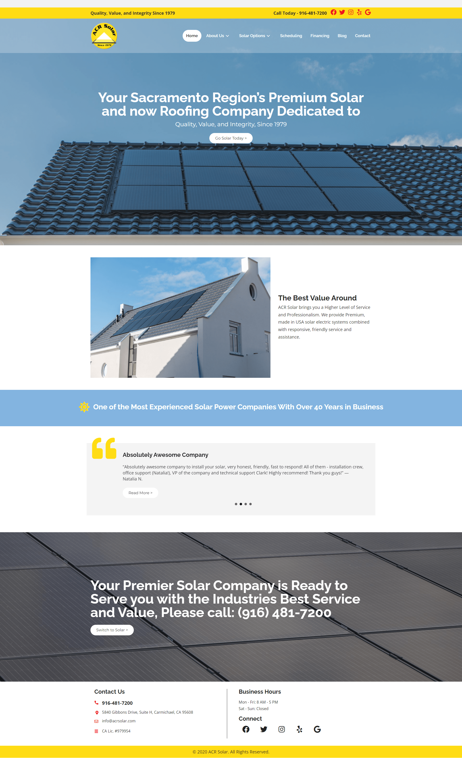 arc solar website screenshot