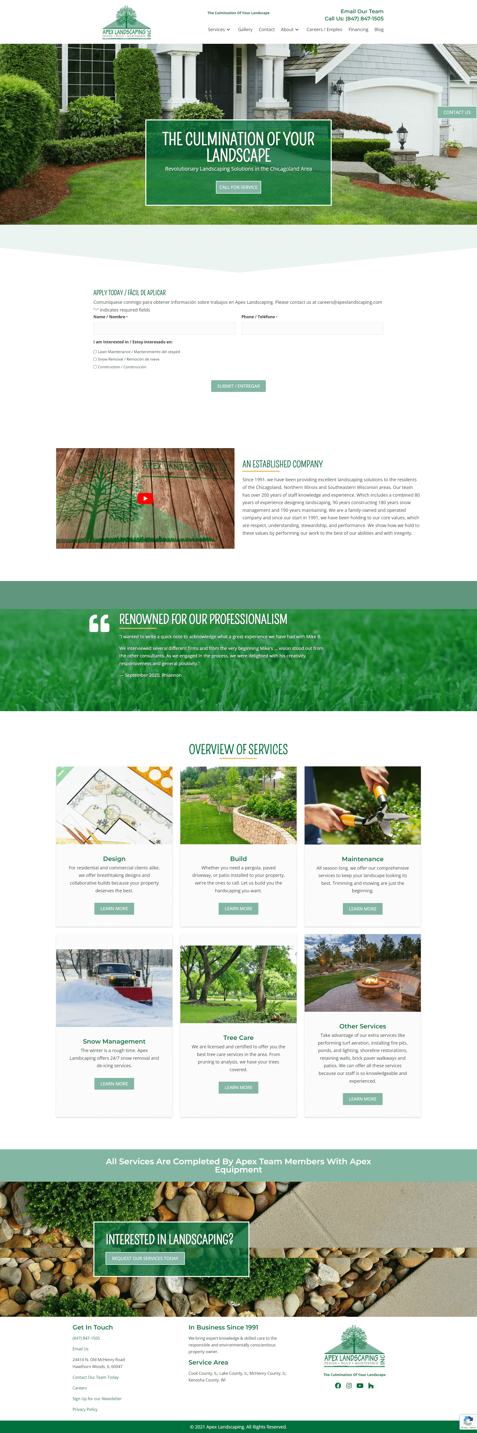 apex landscaping website screenshot