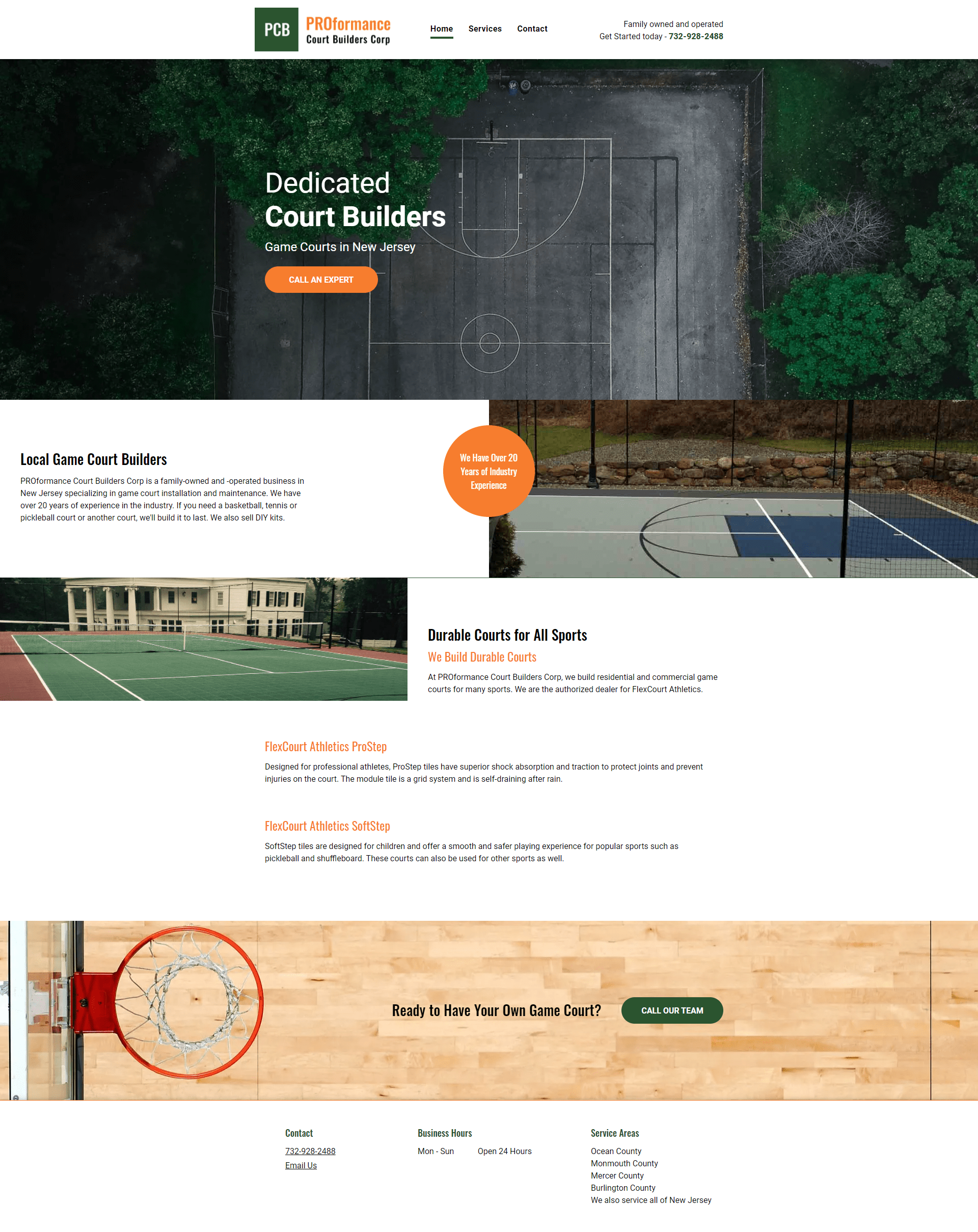 proformance courts website screenshot