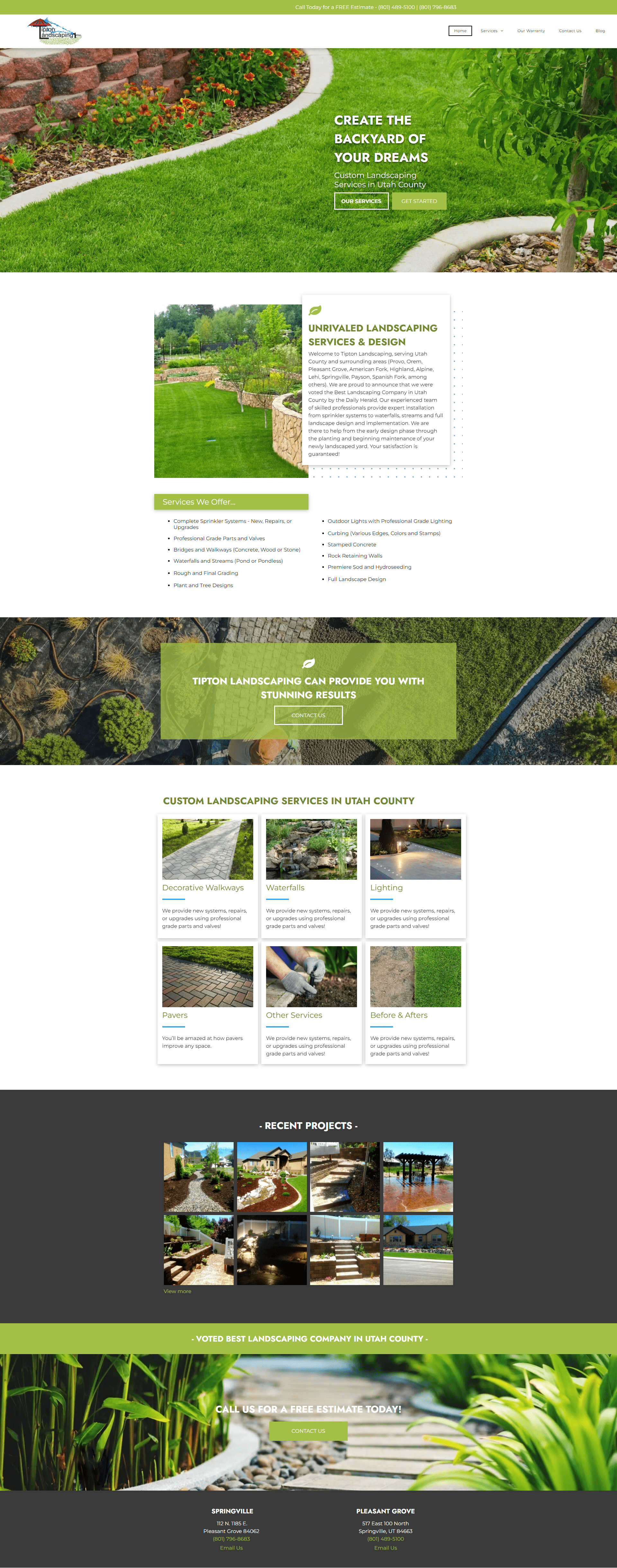 tipton landscaping website screenshot