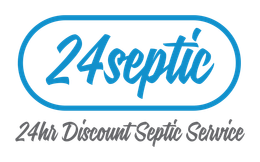 24septic logo in blue with &ldquo;24h Discount Septic Service&rdquo; in gray script underneath