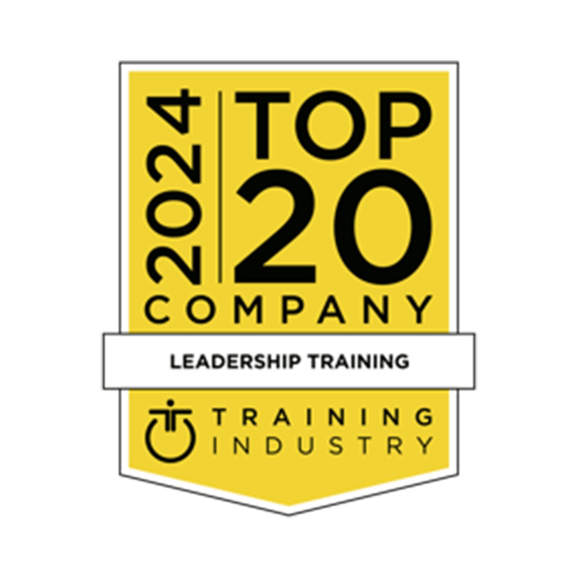 2024 Top 20 Company Leadership Training award badge, yellow and black, by Training Industry.
