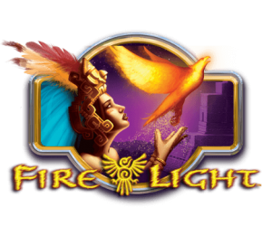 A logo for fire light with a woman and a bird