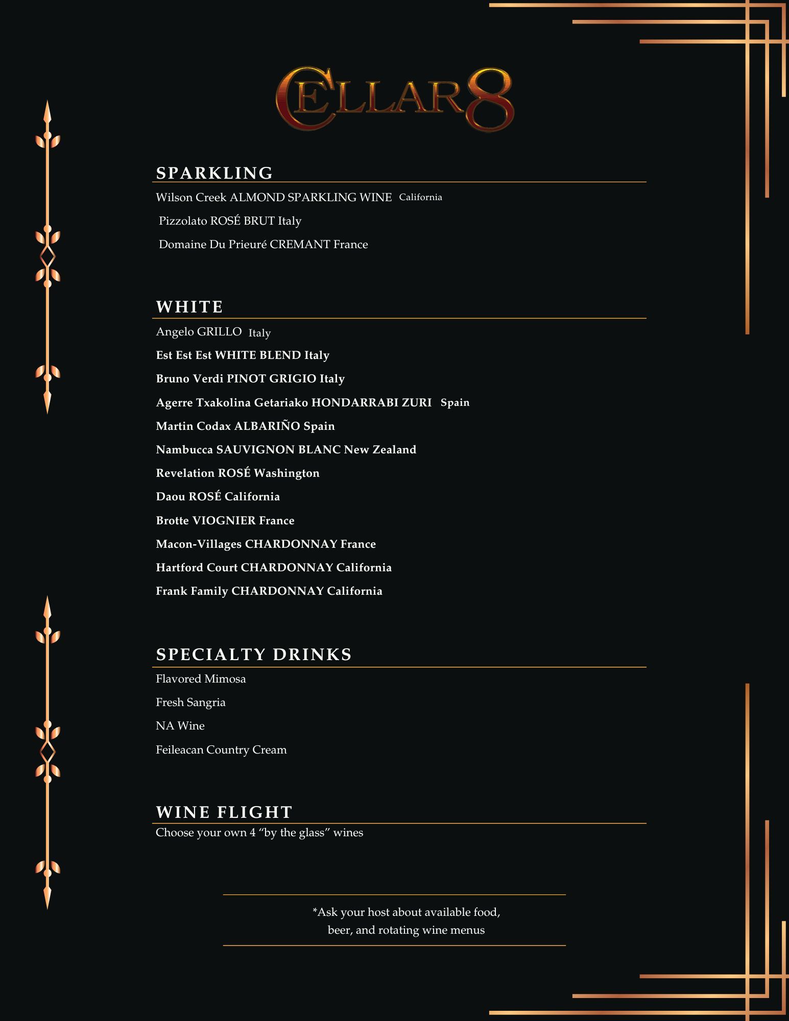 A menu for a restaurant with a list of drinks on it.
