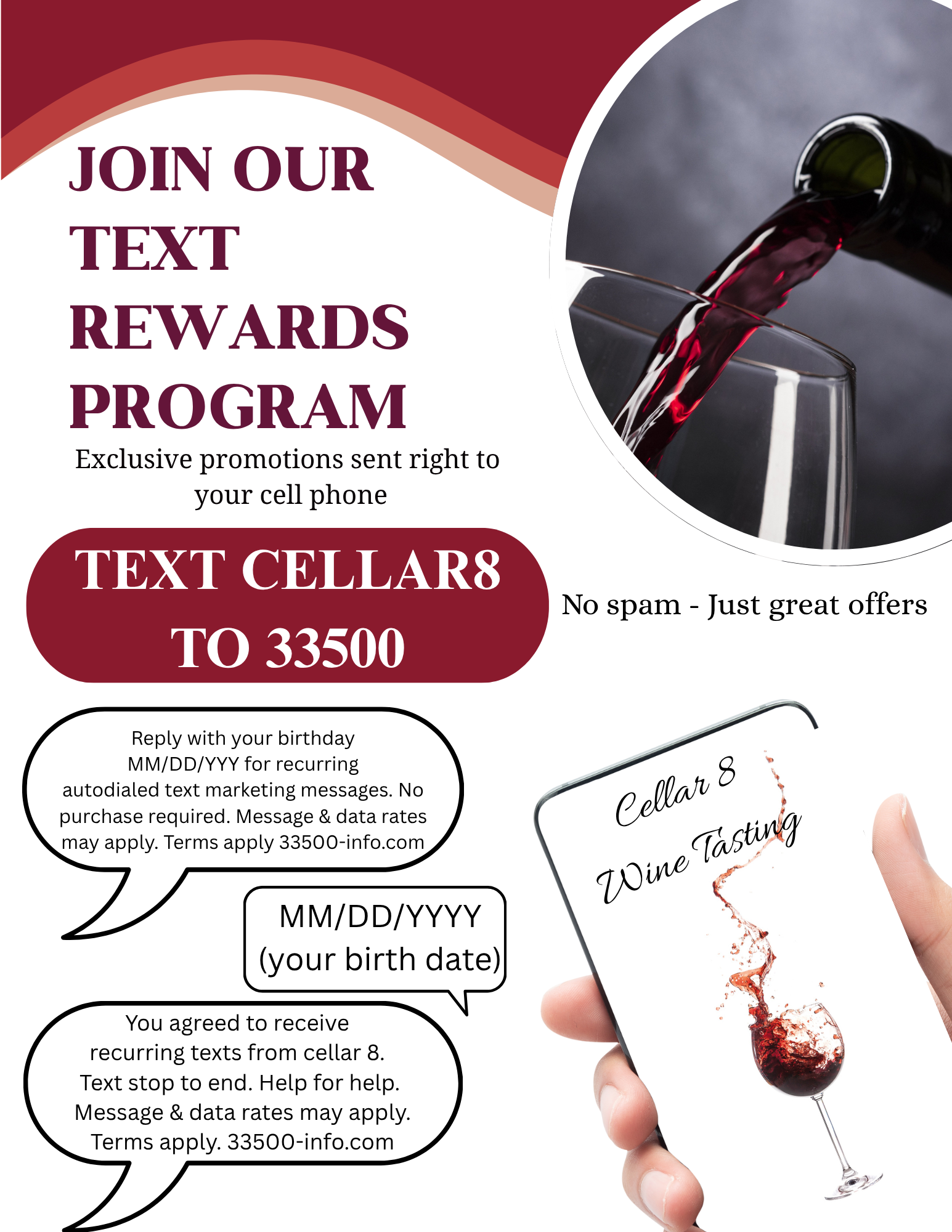 A poster that says join our text rewards program