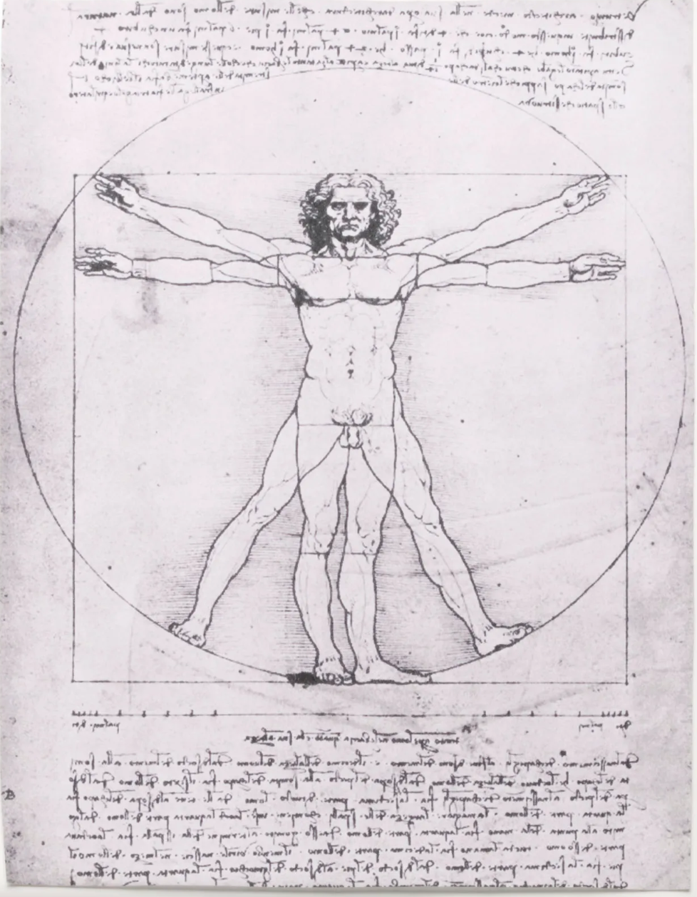 A drawing of a man with his arms outstretched